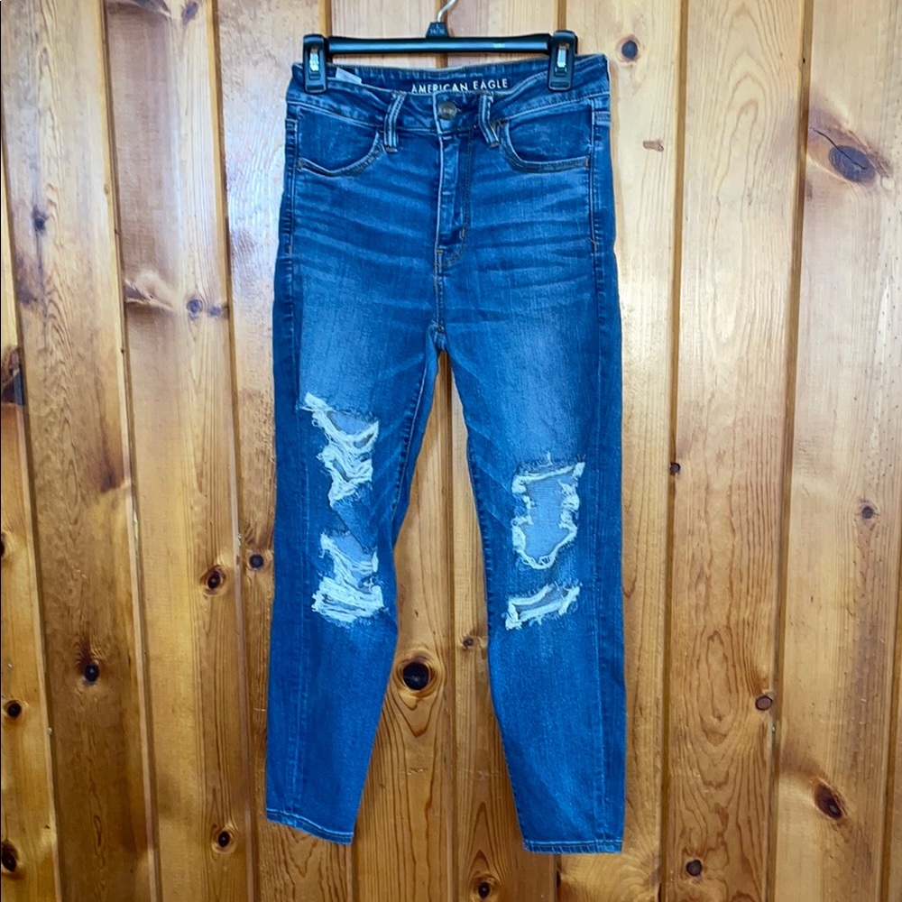 American Eagle Outfitters High Rise Blue Jeans with Distressing jegging